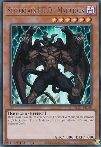 BLC1-DE030 - Schicksals-HELD - Malicious - Ultra Rare - 1. Auflage - DEUTSCH - Battles of Legends: Chapter 1 - mit LMS Trading Fieldcenter-Karte Yugioh von LMS Trading