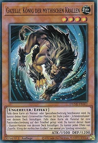 DUNE-DE003 - Gazelle, König der mythischen Krallen - Super Rare - 1. Auflage - Deutsch - Duelist Nexus - mit LMS Trading Fieldcenter-Karte Yugioh von LMS Trading