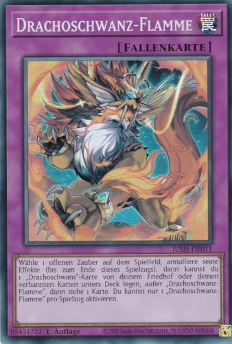 JUSH-DE011 - Drachoschwanz-Flamme - Super Rare - Deutsch - 1. Auflage - Justice Hunters - mit LMS Trading Fieldcenter-Karte Yugioh - Sammelkarte - TCG - Original von LMS Trading