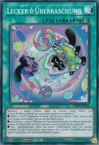 JUSH-DE025 - LeckerÜberraschung - Super Rare - Deutsch - 1. Auflage - Justice Hunters - mit LMS Trading Fieldcenter-Karte Yugioh - Sammelkarte - TCG - Original JUSH-DE025 - LeckerÜberraschung - Super Rare - Deutsch - 1. Auflage - Justice Hunters - mit LMS Trading Fieldcenter-Karte Yugioh - Sammelkarte - TCG - Original von LMS Trading