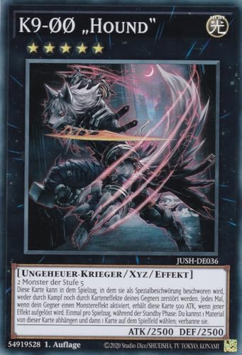 JUSH-DE036 - K9-ØØ „Hound“ - Super Rare - Deutsch - 1. Auflage - Justice Hunters - mit LMS Trading Fieldcenter-Karte Yugioh - Sammelkarte - TCG - Original von LMS Trading