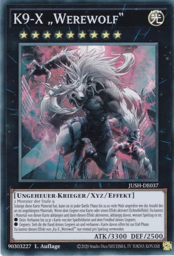 JUSH-DE037 - K9-X „Werewolf“ - Super Rare - Deutsch - 1. Auflage - Justice Hunters - mit LMS Trading Fieldcenter-Karte Yugioh - Sammelkarte - TCG - Original von LMS Trading