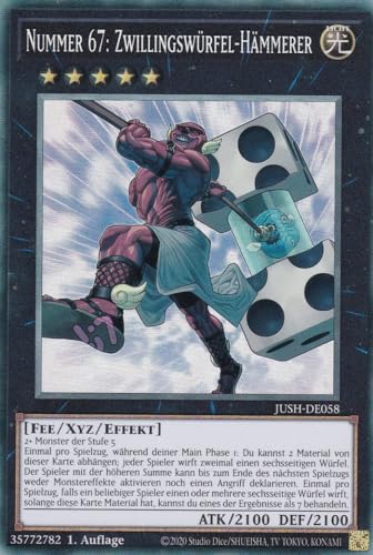 JUSH-DE058 - Nummer 67: Zwillingswürfel-Hämmerer - Collector Rare - Deutsch - 1. Auflage - Justice Hunters - mit LMS Trading Fieldcenter-Karte Yugioh - Sammelkarte - TCG - Original JUSH-DE058 - Nummer 67: Zwillingswürfel-Hämmerer - Collector Rare - Deutsch - 1. Auflage - Justice Hunters - mit LMS Trading Fieldcenter-Karte Yugioh - Sammelkarte - TCG - Original von LMS Trading