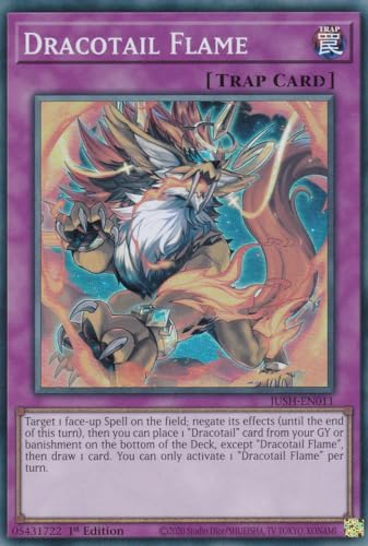 JUSH-EN011 - Dracotail Flame - Super Rare - Englisch - 1. Auflage - Justice Hunters - mit LMS Trading Fieldcenter-Karte Yugioh - Sammelkarte - TCG - Original von LMS Trading