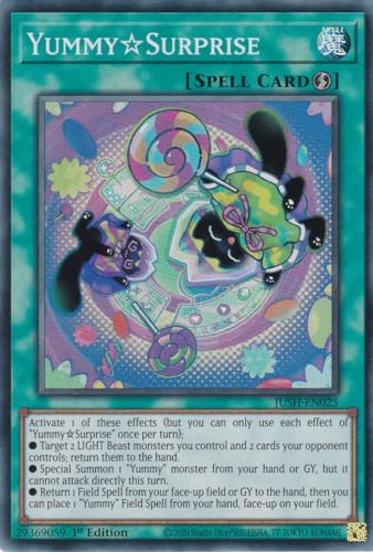 JUSH-EN025 - YummySurprise - Super Rare - Englisch - 1. Auflage - Justice Hunters - mit LMS Trading Fieldcenter-Karte Yugioh - Sammelkarte - TCG - Original JUSH-EN025 - YummySurprise - Super Rare - Englisch - 1. Auflage - Justice Hunters - mit LMS Trading Fieldcenter-Karte Yugioh - Sammelkarte - TCG - Original von LMS Trading