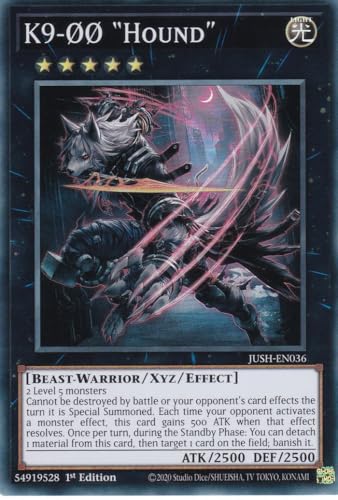 JUSH-EN036 - K9-ØØ Hound - Super Rare - Englisch - 1. Auflage - Justice Hunters - mit LMS Trading Fieldcenter-Karte Yugioh - Sammelkarte - TCG - Original von LMS Trading