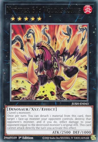 JUSH-EN043 - Number 61: Volcasaurus - Rare - Englisch - 1. Auflage - Justice Hunters - mit LMS Trading Fieldcenter-Karte Yugioh - Sammelkarte - TCG - Original von LMS Trading