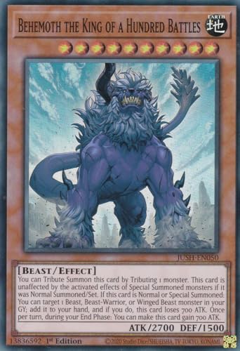 JUSH-EN050 - Behemoth The King of a Hundred Battles - Super Rare - Englisch - 1. Auflage - Justice Hunters - mit LMS Trading Fieldcenter-Karte Yugioh - Sammelkarte - TCG - Original von LMS Trading
