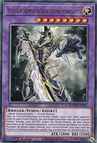 MAGO-DE101 - Buster-Klingenkämpfer, der Drachenzerstörer-Schwertkämpfer - Rare - Reprint - Deutsch - Maximum Gold - mit LMS Trading Fieldcenter-Karte Yugioh von LMS Trading
