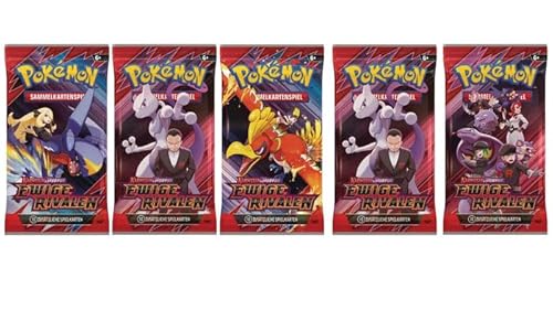 PKM - Ewige Rivalen - 5 Booster Pack - Deutsch - Originalverpackt - Karmesin & Purpur (KP10) - mit LMS Trading Grußkarte von LMS Trading