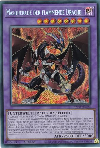 RA02-DE022 - Masquerade der flammende Drache - Secret Rare - 1. Auflage - Deutsch - 25th Anniversary Rarity Collection II - mit LMS Trading Fieldcenter-Karte Yugioh von LMS Trading