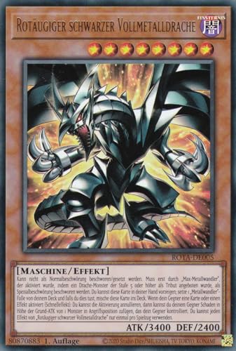 ROTA-DE005 - Rotäugiger schwarzer Vollmetalldrache - Ultra Rare - Deutsch - 1. Auflage - Rage of The Abyss - mit LMS Trading Fieldcenter-Karte Yugioh von LMS Trading
