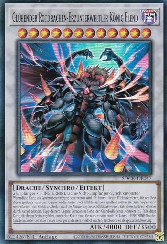 SDCK-DE047 - Glühender Rotdrachen-Erzunterweltler König Elend - Super Rare - 1. Auflage - DEUTSCH - Structure Deck: Crimson King - mit LMS Trading Fieldcenter-Karte Yugioh von LMS Trading