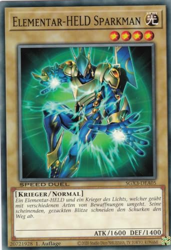 SGX3-DEA05 - Elementar-HELD Sparkman - Common - 1. Auflage - Deutsch - Speed Duel GX: Duelists of Shadows - mit LMS Trading Fieldcenter-Karte Yugioh von LMS Trading