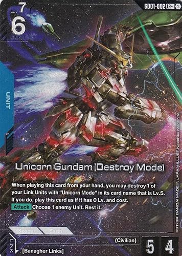 Unicorn Gundam (Destroy Mode) RX-0 (Alt. Art) - GD01-002 - Legend Rare - Newtype Rising - Gundam TCG - Einzelkarte - Offiziell - Anime - mit LMS-Trading Karte von LMS Trading