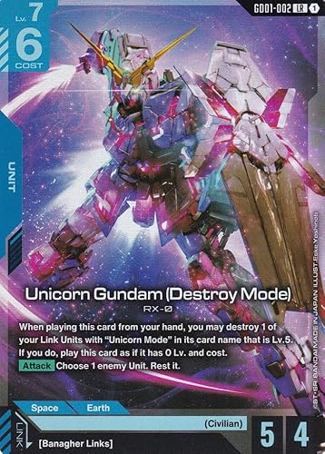 Unicorn Gundam (Destroy Mode) RX-0 - GD01-002 - Legend Rare - Newtype Rising - Gundam TCG - Einzelkarte - Offiziell - Anime - mit LMS-Trading Karte von LMS Trading