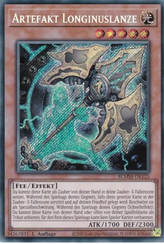 Yu-Gi-Oh! – Artefakt Longinuslanze – Secret Rare – BLMM-DE125 – 1. Auflage – Deutsch – Battles of Legend: Monster Mayhem - mit LMS Trading Fieldcenter-Karte Yugioh von LMS Trading