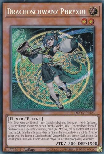 Yu-Gi-Oh! - Drachoschwanz Phryxul – DOOD-DE023 – Secret Rare – 1. Auflage – Deutsch – Doom of Dimensions - mit LMS Trading Fieldcenter-Karte von LMS Trading