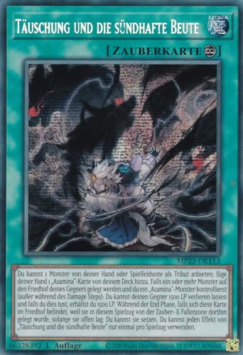Yu-Gi-Oh! - MP25-DE113 – Täuschung und die Sündhafte Beute – Secret Rare – 1. Auflage – Deutsch – 2025 Mega-Pack Tin - mit LMS Trading Fieldcenter-Karte von LMS Trading