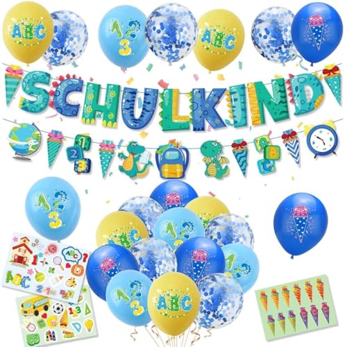 LMSHOWOWO Einschulung Schuleinführung Schulanfang Deko Set, Schulkind 2025 Deko Junge Mädchen, SCHULKIND Girlande, Dinosaurier Banner, 22 Latexballons mit ABC 123 Motiv, 16 Tortendeko 3 Aufkleber LMSHOWOWO Einschulung Schuleinführung Schulanfang Deko Set, Schulkind 2025 Deko Junge Mädchen, SCHULKIND Girlande, Dinosaurier Banner, 22 Latexballons mit ABC 123 Motiv, 16 Tortendeko 3 Aufkleber von LMSHOWOWO