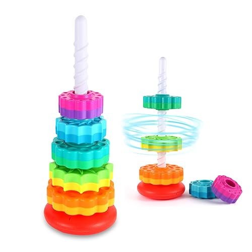 Spinning Stapelspielzeug Regenbogen Turm, Kinder stapelbares Spinning Spielzeug, Pädagogisches Spielzeug für Kleinkinder 1-3, Starker ABS Kunststoff, Farbe-Form-Erkennung, baut sensorisch für Motor Spinning Stapelspielzeug Regenbogen Turm, Kinder stapelbares Spinning Spielzeug, Pädagogisches Spielzeug für Kleinkinder 1-3, Starker ABS Kunststoff, Farbe-Form-Erkennung, baut sensorisch für Motor von LMTNNB