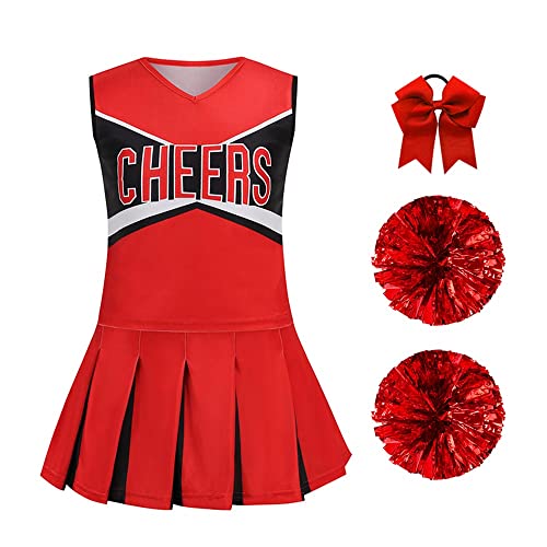 LMYOVE Cheerleader-Kostüm für Mädchen, Cheerleader-Kostüm für Kinder, Cheerleader-Kostüm mit Bommel, Halloween-Uniform, Rot und Schwarz, 3-4T LMYOVE Cheerleader-Kostüm für Mädchen, Cheerleader-Kostüm für Kinder, Cheerleader-Kostüm mit Bommel, Halloween-Uniform, Rot und Schwarz, 3-4T von LMYOVE