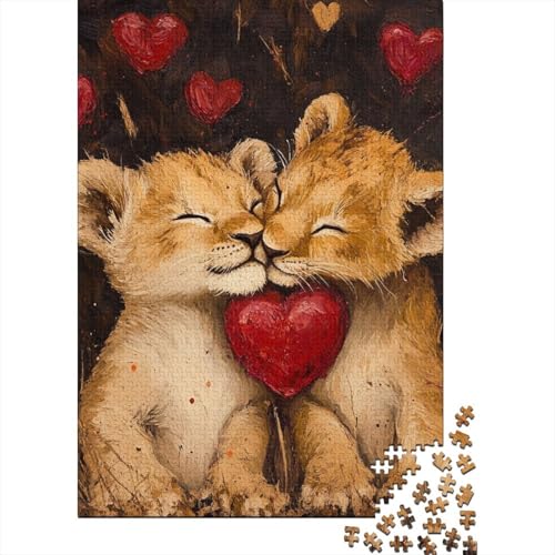 1000 Teile Baby-Löwen-Paare Valentinstag Kunst-Puzzle für Erwachsene Schwierigkeitsrätsel Lernspielzeug Spiele Familiendekoration (38 x 26 cm) von LMYmoney