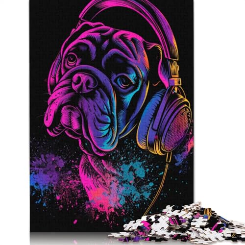 1000 Teile Bulldog-DJ mit Kopfhörern, Holzpuzzles, Holzpuzzles für Erwachsene und Jugendliche ab 12 Jahren, 1000 Teile (75 x 50 cm) von LMYmoney