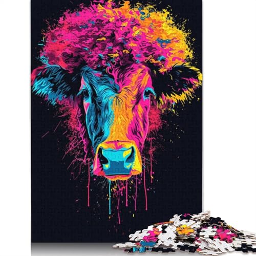 1000 Teile Bunte Kuh für Erwachsene Schwieriges Puzzle Holzpuzzle für Erwachsene 1000 Stück (75 x 50 cm) von LMYmoney