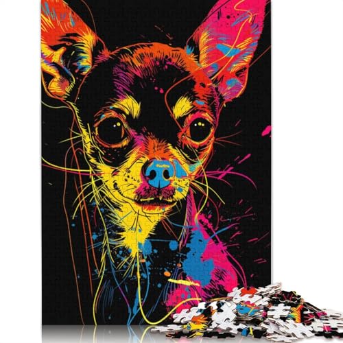 1000 Teile Chihuahua DJ Neon Holzpuzzles, Holzpuzzles für Erwachsene und Jugendliche ab 12 Jahren, 1000 Stück (75 x 50 cm) von LMYmoney