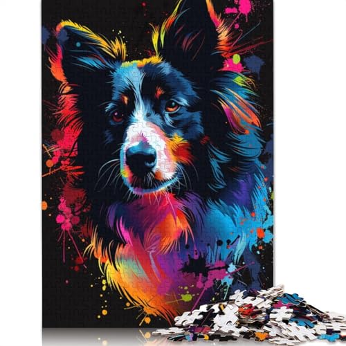 1000 Teile DJ Neon Border Collie Holzpuzzles, Holzpuzzles für Erwachsene und Jugendliche ab 12 Jahren, 1000 Teile (75 x 50 cm) von LMYmoney