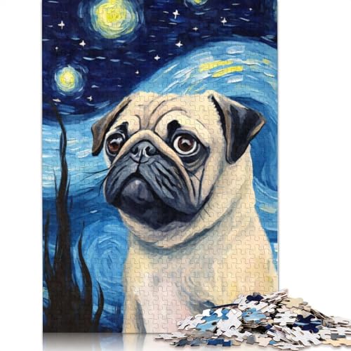 1000 Teile Mops-Hund Sternennacht-Puzzle für Erwachsene, Schwierigkeitsgrad Puzzles, Lernspielzeug, Spiele, Familiendekoration (75 x 50 cm) von LMYmoney