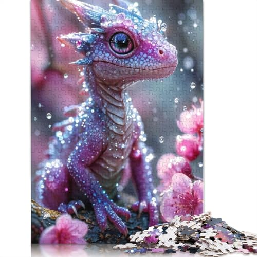 1000 Teile Puzzle mit Babydrachen in zartem Rosa, Schwierigkeitsgrad, Lernspiele, Spielzeug, (75 x 50 cm) von LMYmoney