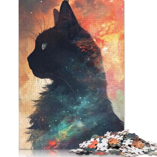 1000 Teile Puzzle mit kosmischer Katzensilhouette, Schwierigkeitsgrad für Erwachsene, entspannendes Spiel, Spielzeug, (75 x 50 cm) von LMYmoney