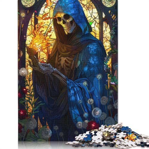 1000 Teile Sensenmann-Buntglas-Puzzle für Erwachsene, Schwierigkeitsgrad Puzzles, Lernspielzeug, Spiele, Familiendekoration (38 x 26 cm) von LMYmoney