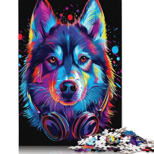 1000 Teile Siberian Husky Neon für Erwachsene, schwieriges Puzzle, Holzpuzzle für Erwachsene, 1000 Teile (75 x 50 cm) von LMYmoney