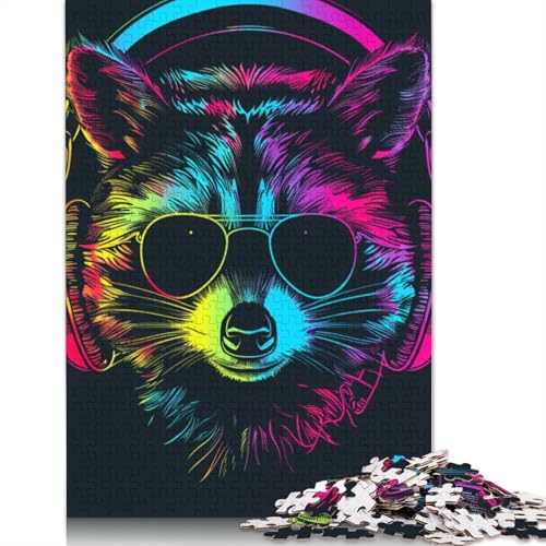 1000 Teile Waschbär mit Kopfhörern, Holzpuzzles, Holzpuzzles für Erwachsene und Jugendliche ab 12 Jahren, 1000 Teile (75 x 50 cm) von LMYmoney