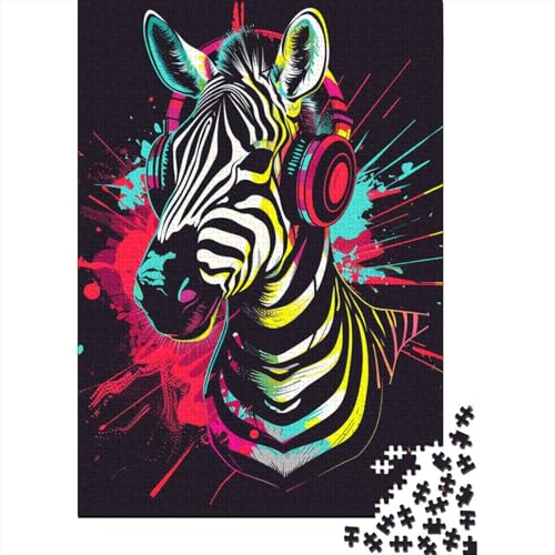 1000 Teile Zebra mit Kopfhörern Holzpuzzles Holzpuzzles für Erwachsene und Jugendliche ab 12 Jahren 1000 Teile (38 x 26 cm) von LMYmoney