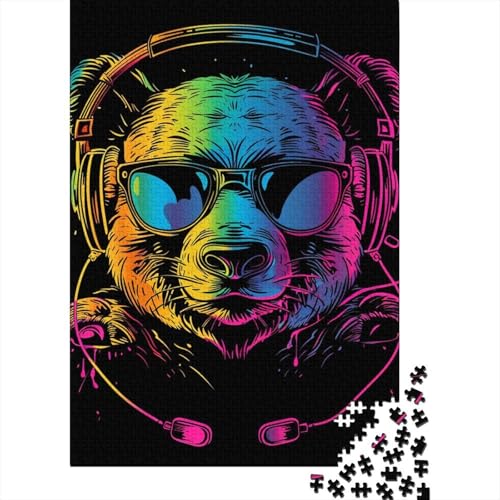 1000-teiliger Panda mit Kopfhörern für Erwachsene, schwieriges Puzzle aus Holz für Erwachsene, 1000 Teile (38 x 26 cm) von LMYmoney