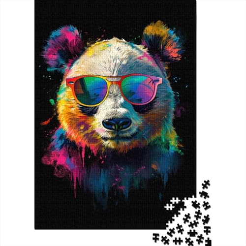 1000-teiliger Panda mit Sonnenbrille für Erwachsene, schwieriges Puzzle aus Holz für Erwachsene, 1000 Teile (38 x 26 cm) von LMYmoney