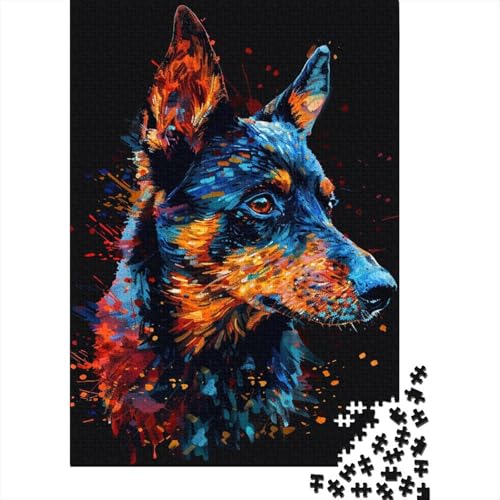 1000-teiliges Australian Cattle Dog Art Puzzle für Erwachsene, Holzpuzzle für Teenager, Geschenke, einzigartige Heimdekoration und Geschenke (38 x 26 cm) von LMYmoney