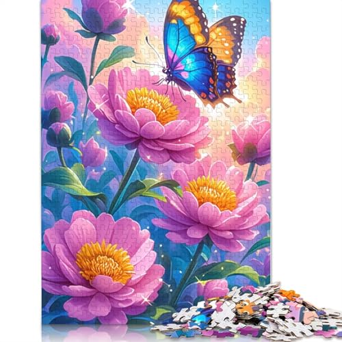 1000-teiliges Blumen- und Schmetterlings-Puzzle für Erwachsene, Holzpuzzle, Lernspiel für Erwachsene Teenager, 1000 Teile (75 x 50 cm) von LMYmoney