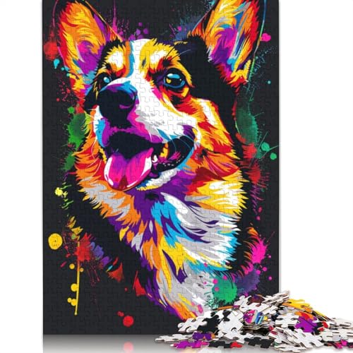 1000-teiliges Cardigan Welsh Corgi Dog Art Puzzle für Erwachsene, Holzpuzzle, Lernspiel für Erwachsene Teenager, 1000 Stück (75 x 50 cm) von LMYmoney