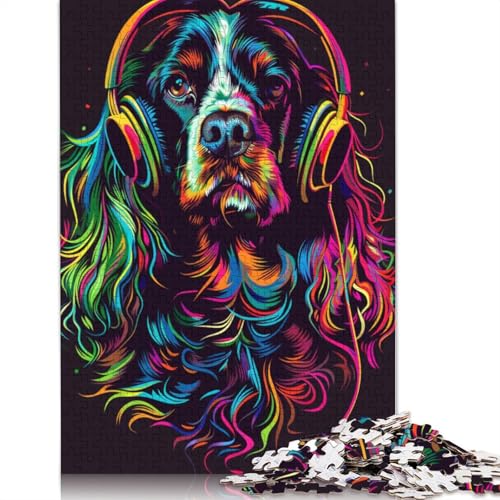1000-teiliges Cocker Spaniel-Hundekunst-Puzzle für Erwachsene, Holzpuzzle, Lernspiel für Erwachsene Teenager, 1000 Teile (75 x 50 cm) von LMYmoney