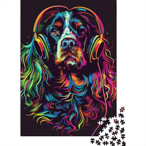 1000-teiliges Cocker Spaniel-Hundekunst-Puzzle für Erwachsene, Holzpuzzle für Erwachsene, Lernspiel, Herausforderungsspielzeug, 1000 Stück (38 x 26 cm) von LMYmoney
