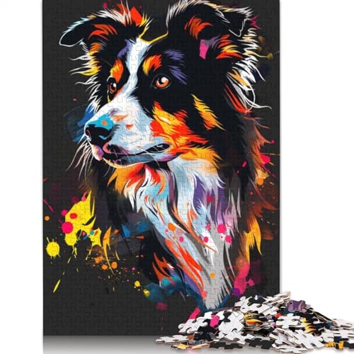 1000-teiliges Collie-Hunde-Kunst-Puzzle für Erwachsene und Jugendliche, Holzpuzzles, nachhaltiges Puzzle für Erwachsene | Spiele 1000 Stück (75 x 50 cm) von LMYmoney
