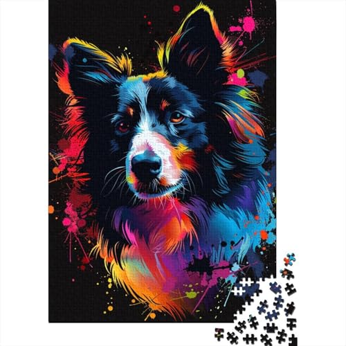 1000-teiliges DJ Neon Border Collie-Puzzle für Erwachsene Teenager, Holzpuzzles, nachhaltiges Puzzle für Erwachsene | Spiele 1000 Teile (38 x 26 cm) von LMYmoney