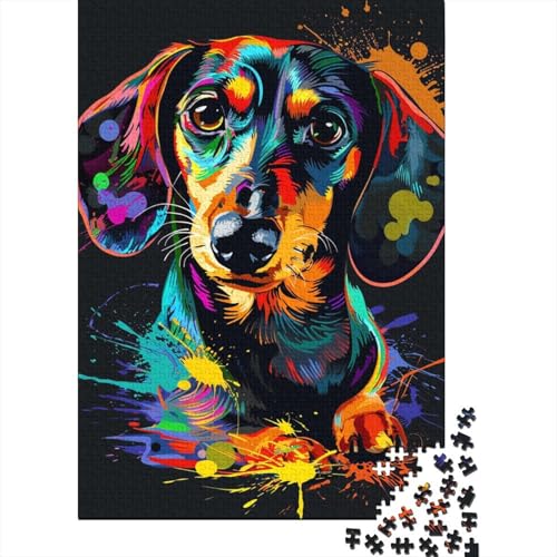 1000-teiliges Dackel-Hunde-Kunst-Puzzle für Erwachsene und Teenager, Holzpuzzle, Lernspiel, Herausforderung, Spielzeug, Geburtstagsgeschenke, 1000 Stück (38 x 26 cm) von LMYmoney