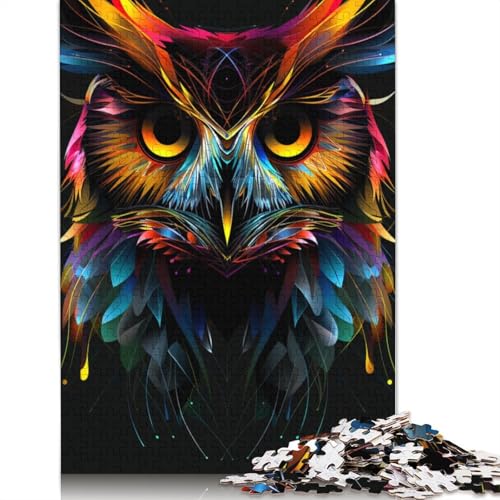 1000-teiliges Eulen-Neon-Art-Puzzle für Erwachsene, Holzpuzzles, Puzzles für Erwachsene, Lernspiel, Herausforderungsspielzeug, 1000 Stück (75 x 50 cm) von LMYmoney