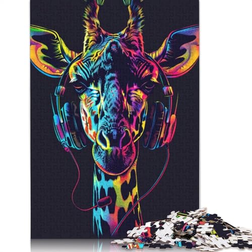 1000-teiliges Giraffen-Puzzle mit Kopfhörern für Erwachsene, Holzpuzzle für Erwachsene, Lernspiel, Herausforderungsspielzeug, 1000 Stück (75 x 50 cm) von LMYmoney